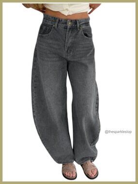 High Waisted Barrel Jeans Wide Leg Loose Fit Denim Pants